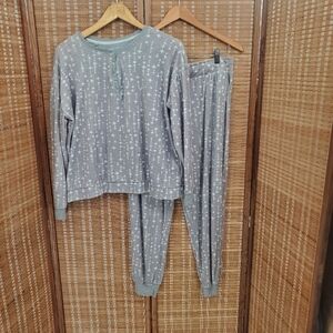 ☆ Nautica Velour Fleece Lined Two Piece Gray Star Print Pajama Set Size Medium